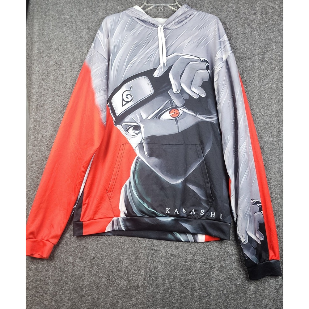 Unbranded Kakashi Hatake Naruto Hoodie Mens XL Grey Red Graphic All Over Print
